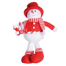 Boneco De Neve Decorativo Vermelho Branco