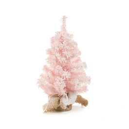 MINI ARVORE DE NATAL COM BASE ROSA / BRANCO