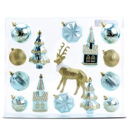 KIT DECORATIVO PARA ARVORE AZUL CLARO / OURO