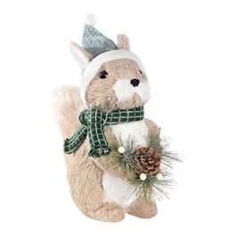 Esquilo Decorativo Com Gorro Azul/Bege
