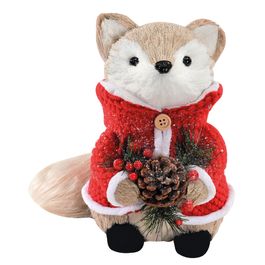 Raposa Decorativo Com Pinha Vermelho/Bege