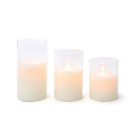 Jogo De 3 Velas Eletrônicas Em Parafina, Vidro E Led 15, 13 E 10Cm Com Chama Móvel