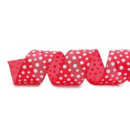 Fita Cetim Poa Vermelho/Branco