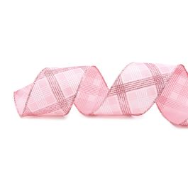 Fita Cetim  Xadrez Rosa/Branco