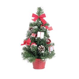 MINI ARVORE DE NATAL COM BASE VERMELHO / VERDE ESCURO
