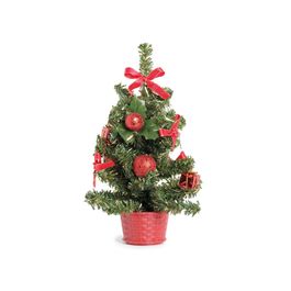 MINI ARVORE DE NATAL COM BASE VERMELHO / VERDE ESCURO