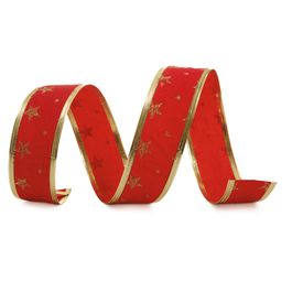 Fita Veludo Estrelas Vermelho e Ouro
