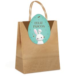 Sacola De Papel Com Fechamento Ovo Feliz Páscoa Azul