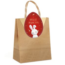 Sacola De Papel Com Fechamento Ovo Feliz Páscoa Vermelho