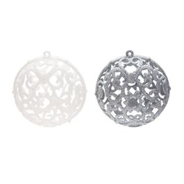 Bola Vazada Com Arabesco Branco/Prata