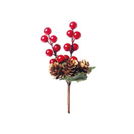 PICK DECORATIVO COM FRUTAS E PINHAS VERMELHO / VERDE ESCURO