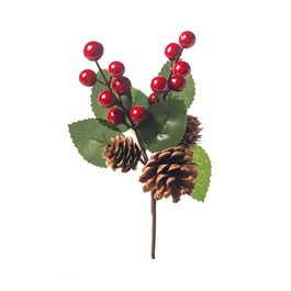 PICK DECORATIVO COM FRUTAS E PINHAS VERMELHO / VERDE