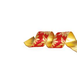 Fita Dupla Face Flores Vermelho/Ouro