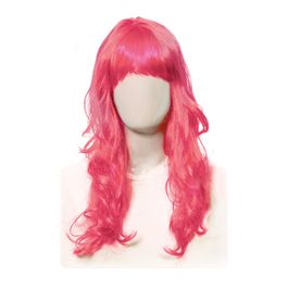 Peruca Longa Ondulada c/ Franja Pink
