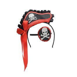 Conjunto de Acessórios Tiara com Tapa Olho Pirata Vermelho / Preto