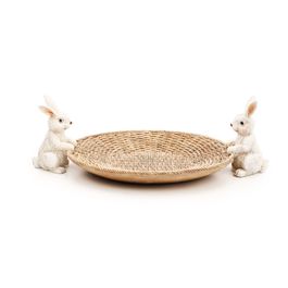 Prato Decorativo de Resina c/ Coelhos Marrom / Branco (La Belle)