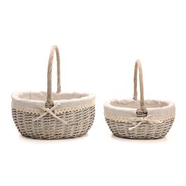 Cesta Decorativa Forrada c/ Alça Fixa - Branco / Bege (Cestaria)