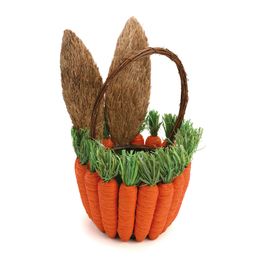 Cesta Decorativa c/ Orelhas e Cenouras - Marrom / Laranja / Verde (Cenouras)