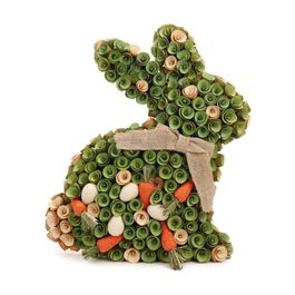 Coelho Decorativo c/ Flores e Cenouras - Verde / Laranja / Branco (Rustic)