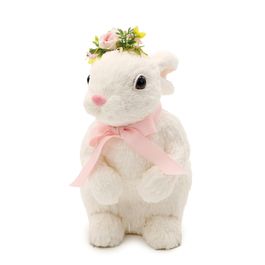 Coelha Decorativa c/ Laço e Arranjo de Flores - Branco / Verde / Rosa (Frappe)