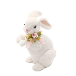 Coelha Decorativa c/ Laço e Arranjo de Flores - Branco / Verde / Rosa (Frappe)