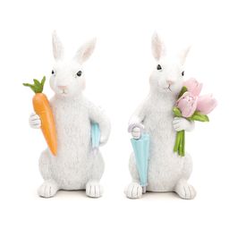 Coelhos Decorativo de Resina Sortidos c/ Flores e Cenoura Colorido (Flower)