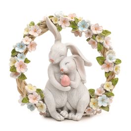 Guirlanda de Resina com Coelhos Abraçados Arco Floral Colorido (Flower)