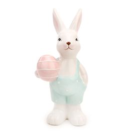 Coelho Decorativo de Cerâmica c/ Ovo - Branco / Rosa / Azul (Coconut)