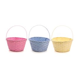 Cesta Decorativa de Bambu c/ Alça - Azul / Rosa / Amarelo