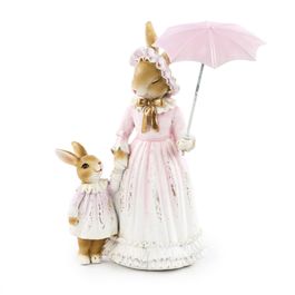 Coelho Decorativo com Filhote cor Rosa/Branco (La Belle)