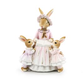 Coelho Decorativo com Filhotes cor Rosa/Branco (La Belle)