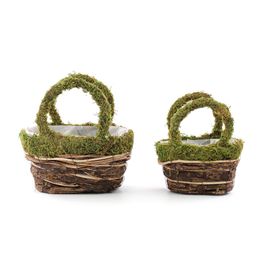 Cesta Decorativa com Musgos cor Bege/Marrom Jogo com 2 Peças (Rustic)