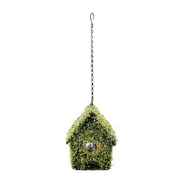 Enfeite Pendurar Casa Pássaro com Folhas cor Verde (Rustic)