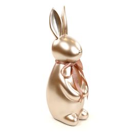 Coelho Decorativo em Resina Metalizado com Laço cor Nude (Breeze)