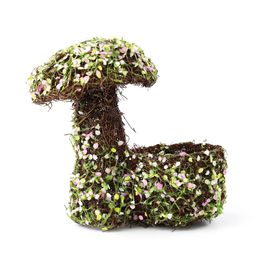 Cesta Decorativa com Cogumelo e Folhas cor Marrom/Verde/Rosa (Rustic)