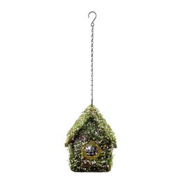 Enfeite Pendurar Casa Pássaro com Folhas cor Marrom/Verde/Rosa (Rustic)