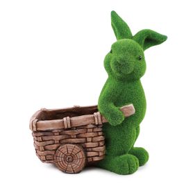 Coelho Decorativo com Carriola Grama cor Verde/Marrom (Mesh)
