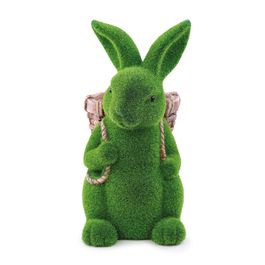 Coelho Decorativo com Cesta Grama cor Verde/Marrom (Mesh)