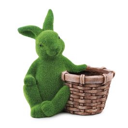 Coelho Decorativo Sentado com Cesta Grama cor Verde/Marrom (Mesh)