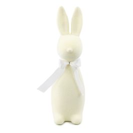 Coelho Decorativo Flocado com Laço cor Branco (Flocked)