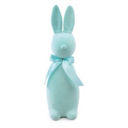Coelho Decorativo Flocado com Laço cor Azul (Flocked)