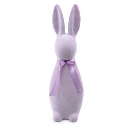 Coelho Decorativo Flocado com Laço cor Roxo (Flocked)