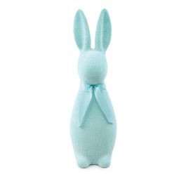 Coelho Decorativo Flocado com Laço cor Azul (Flocked)