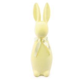 Coelho Decorativo Flocado com Laço cor Amarelo (Flocked)