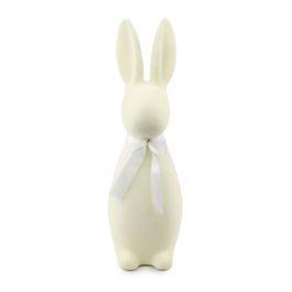 Coelho Decorativo Flocado com Laço cor Branco (Flocked)