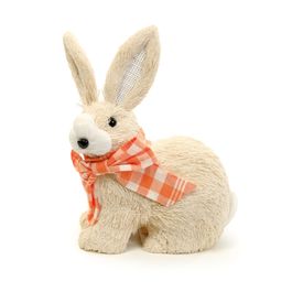 Coelho Decorativo com Laço Xadrez cor Marrom/Laranja/Branco (Laranjeira)