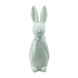 Coelho Decorativo Flocado com Laço cor Verde (Flocked)