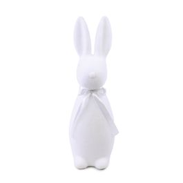 Coelho Decorativo Flocado com Laço cor Branco (Flocked)