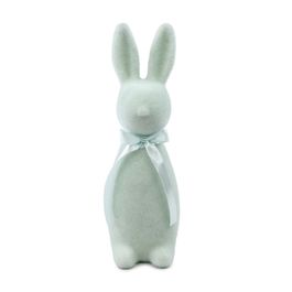 Coelho Decorativo Flocado com Laço cor Verde (Flocked)