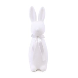 Coelho Decorativo Flocado com Laço cor Branco (Flocked)